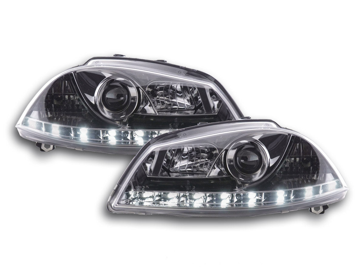 Scheinwerfer Set Daylight LED Tagfahrlicht Seat Ibiza 3 6L 02-08 chrom Scheinwerfer Set Daylight LED Tagfahrlicht Seat Ibiza 3 6L 02-08 chrom